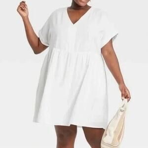 Universal Thread Linen Blend Mini Dress White V-Neck Short Sleeve Size XL